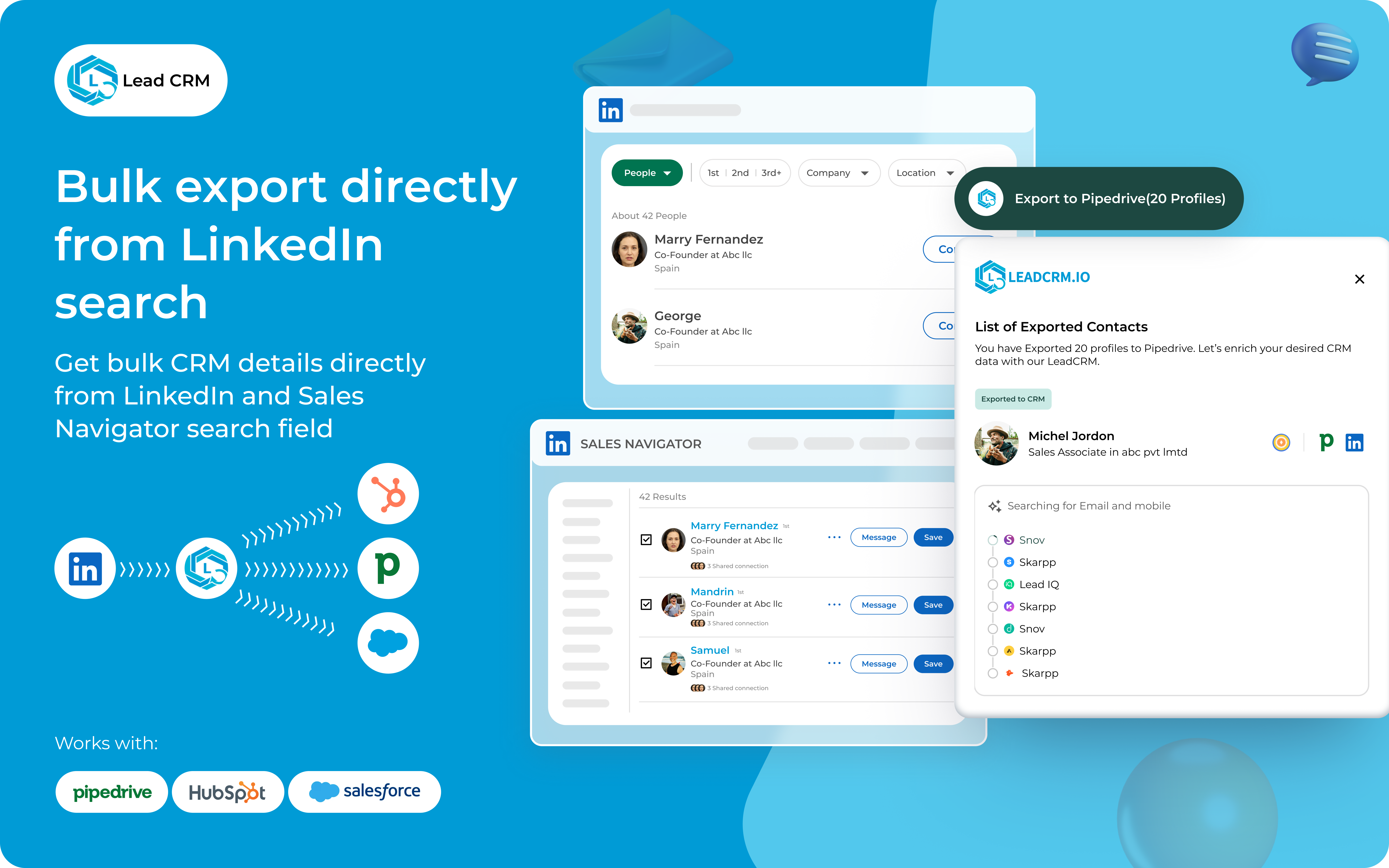 LeadCRM | LinkedIn Integration for CRM - Main product screenshot demonstrating key features and user interface