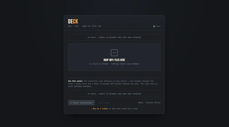 DECK Converter MP4 to MP3, locally screenshot 2