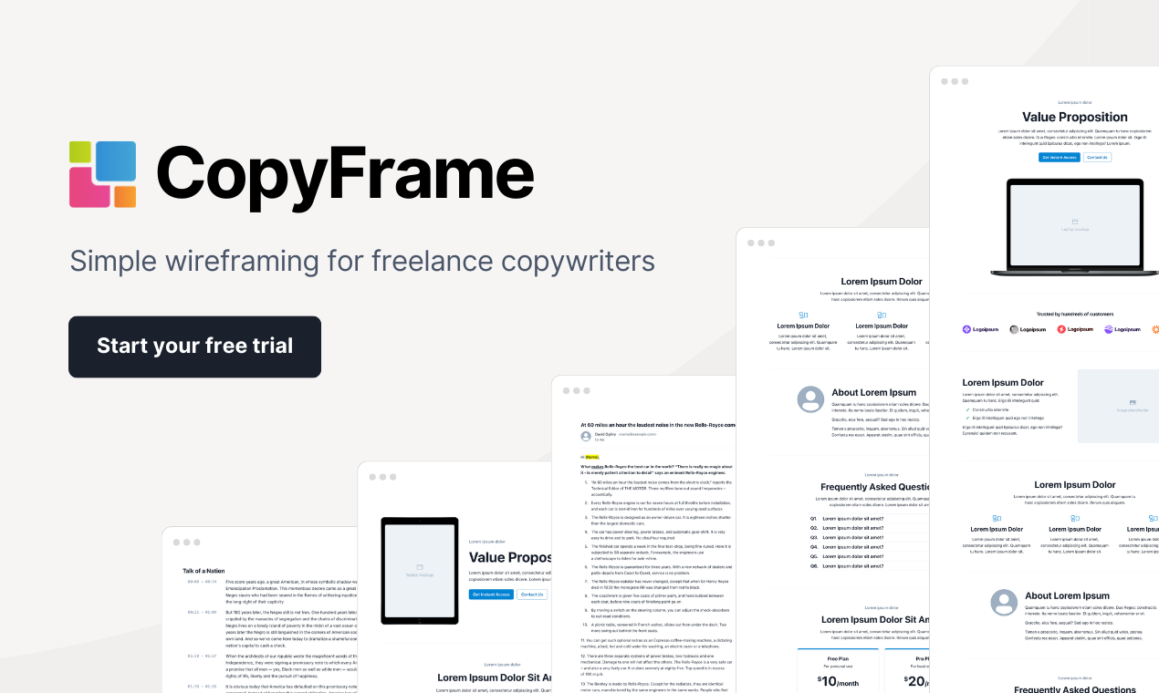 startuptile CopyFrame-Where pro copywriters draft and present their copy