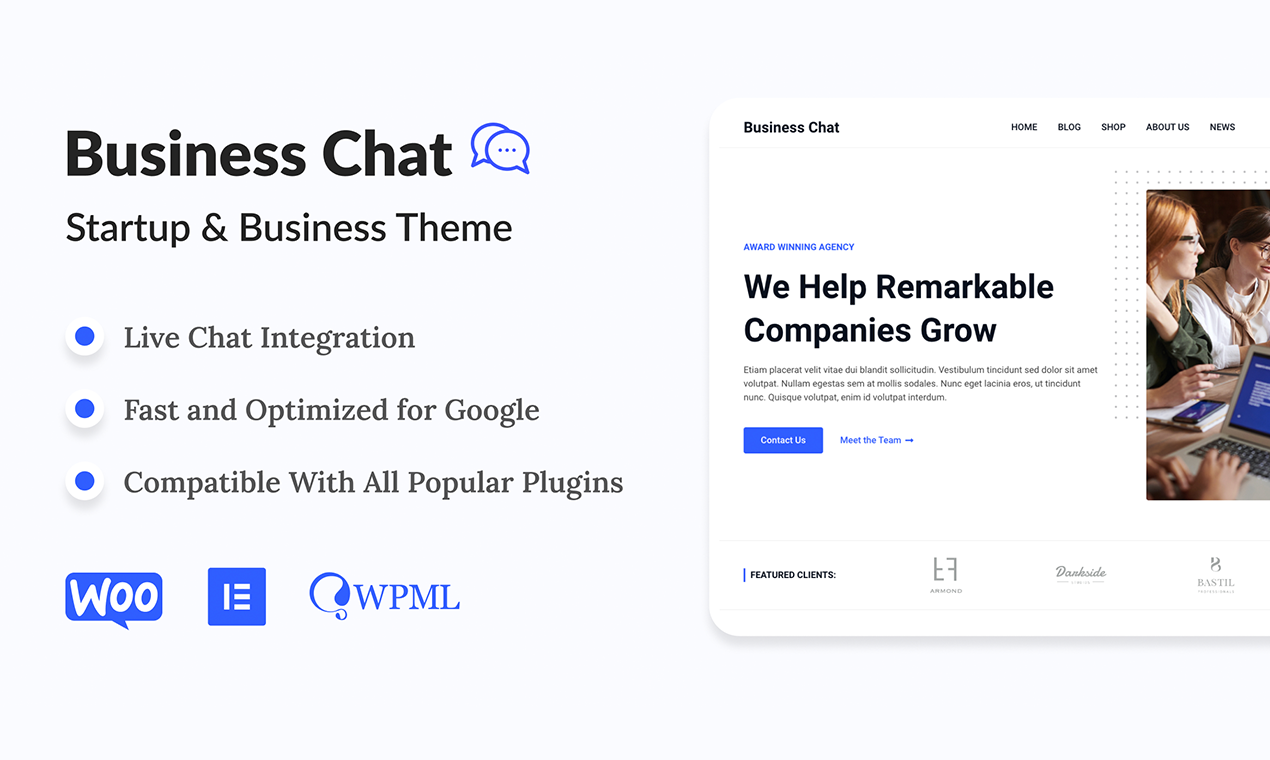 Média Chat d'affaires WordPress Thème 1