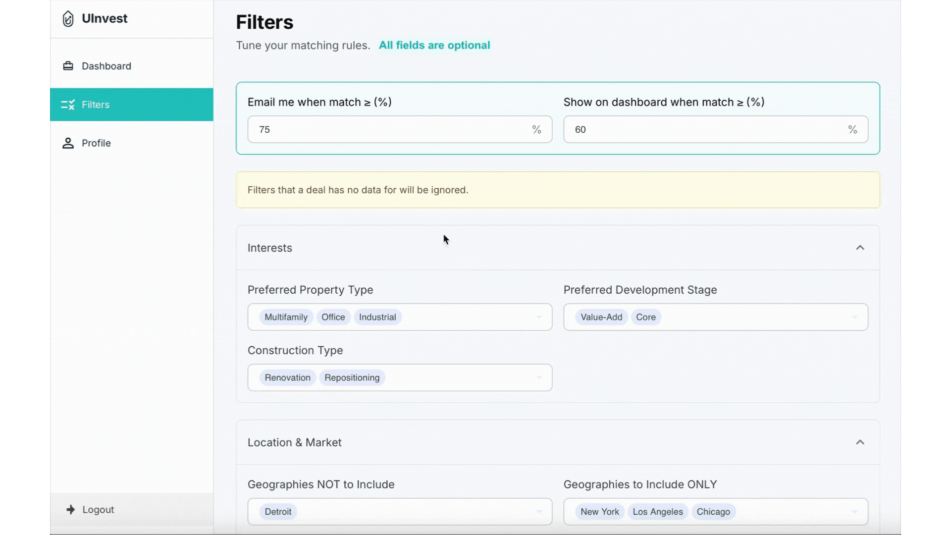 UInvest - Screenshot 2 showing product features and functionality