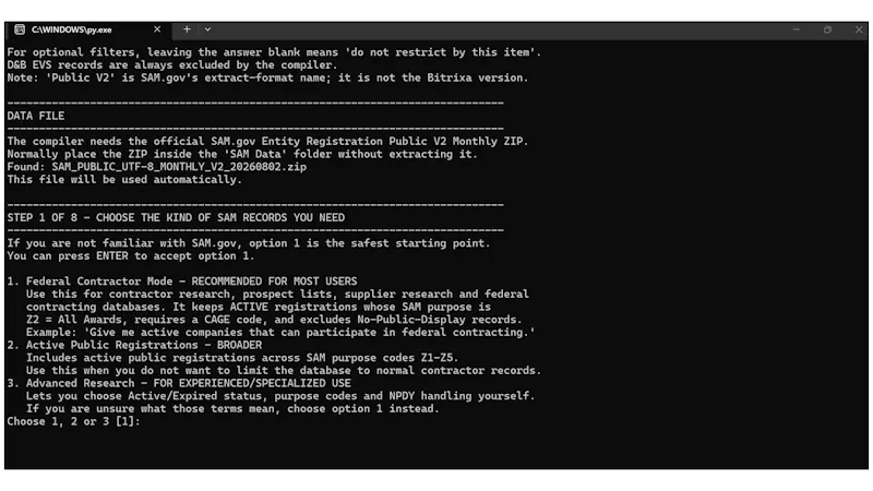 SAM.gov Contractor Database Compiler screenshot 2