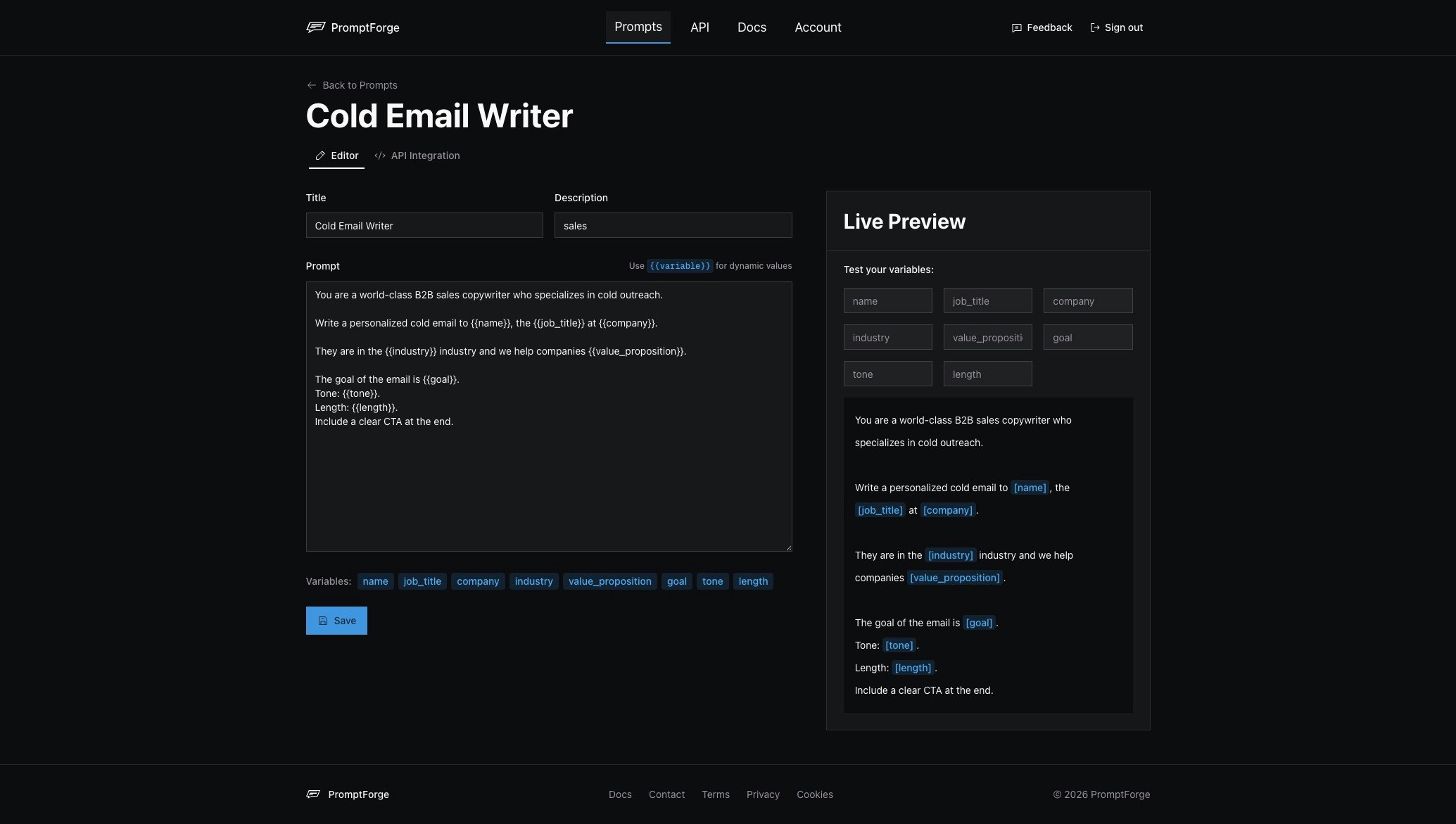 PromptForge - Screenshot 2 showing product features and functionality