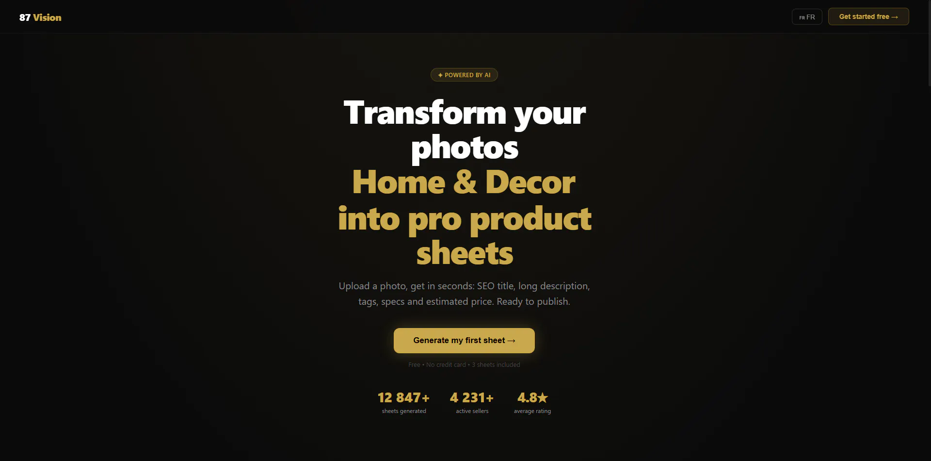 Banner del producto 87 Vision — AI Product Sheet Generator