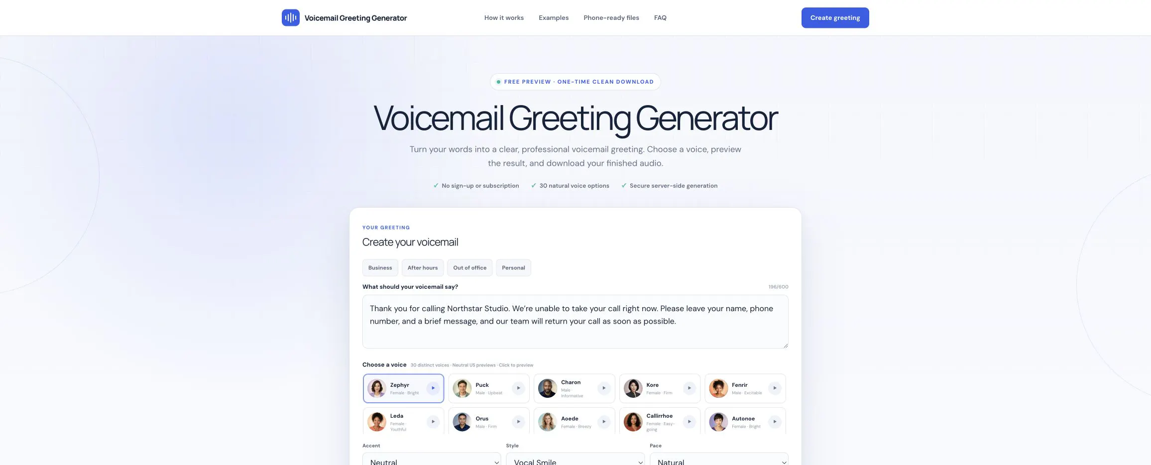 Voicemail Greeting Generator gallery image