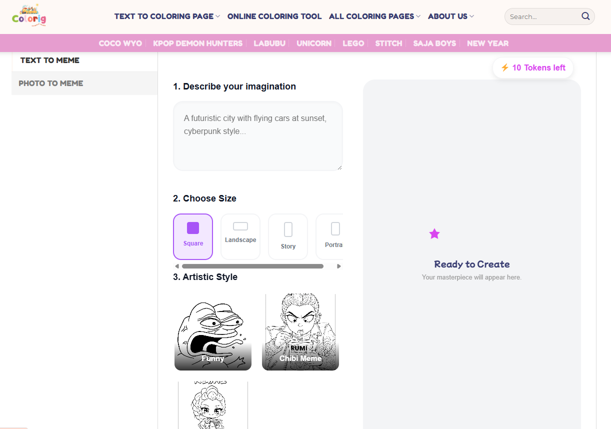 Colorig AI Meme Coloring Pages Generator gallery image