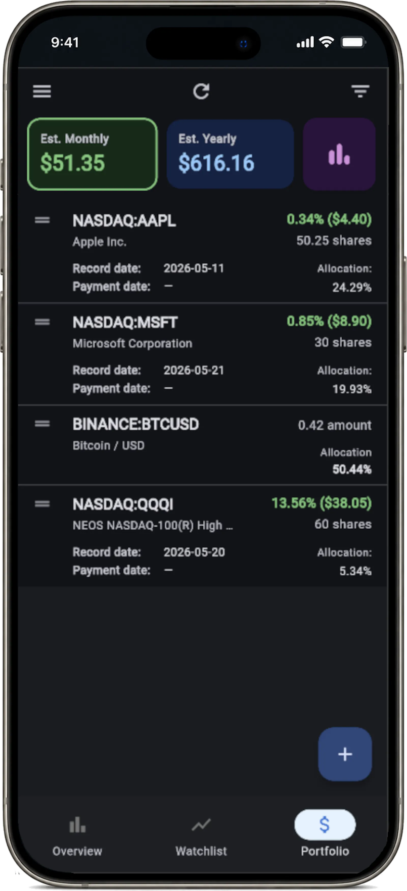 Arcadia – portfolio and dividends screenshot 4