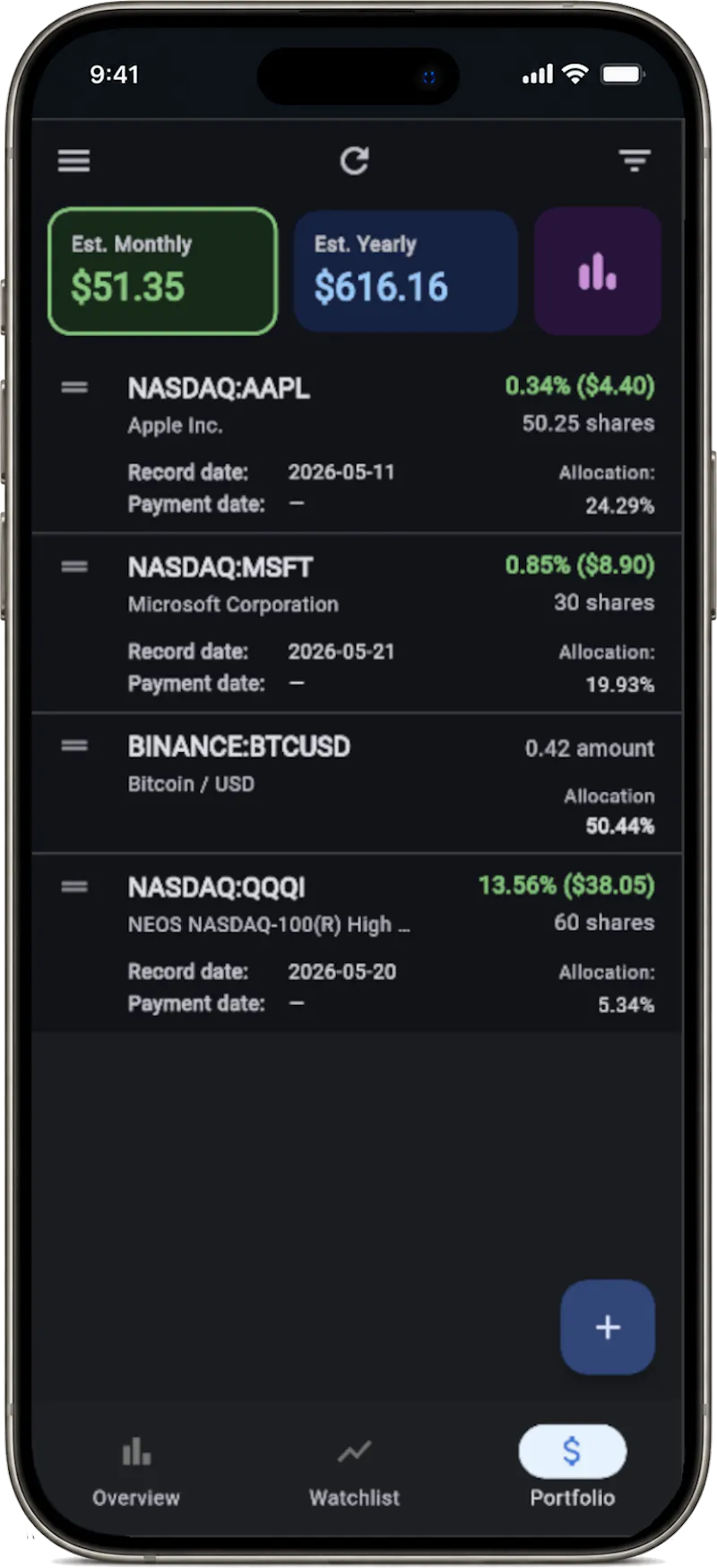 Arcadia – portfolio and dividends screenshot 4