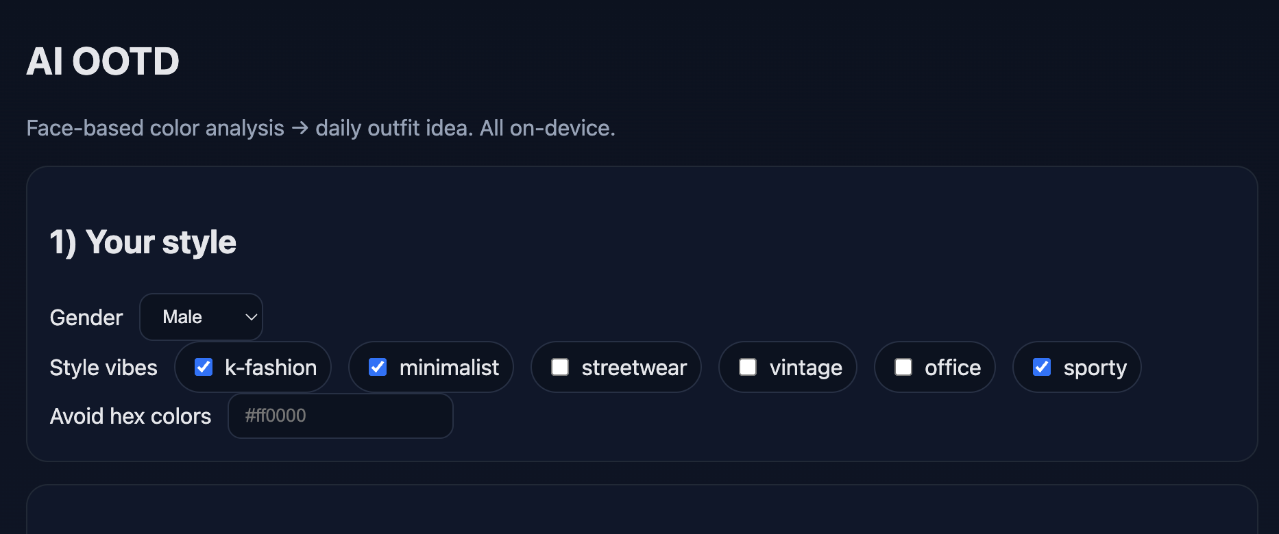 AI OOTD — Face-Based Fashion Idea - Main screenshot showing features and interface