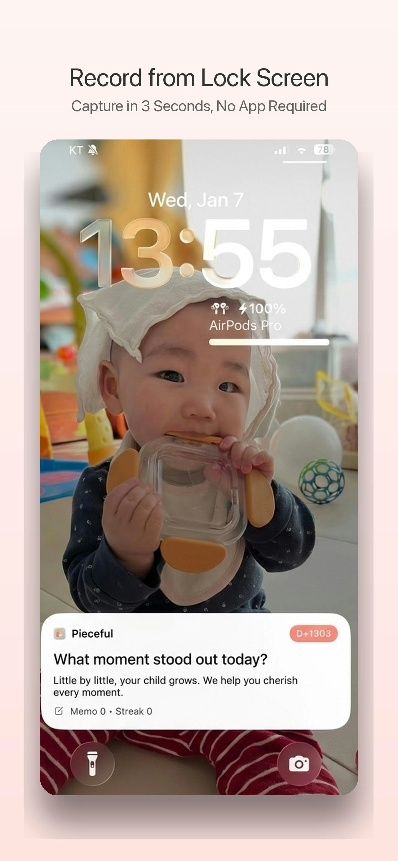 Pieceful - AI baby journal - Main product screenshot demonstrating key features and user interface