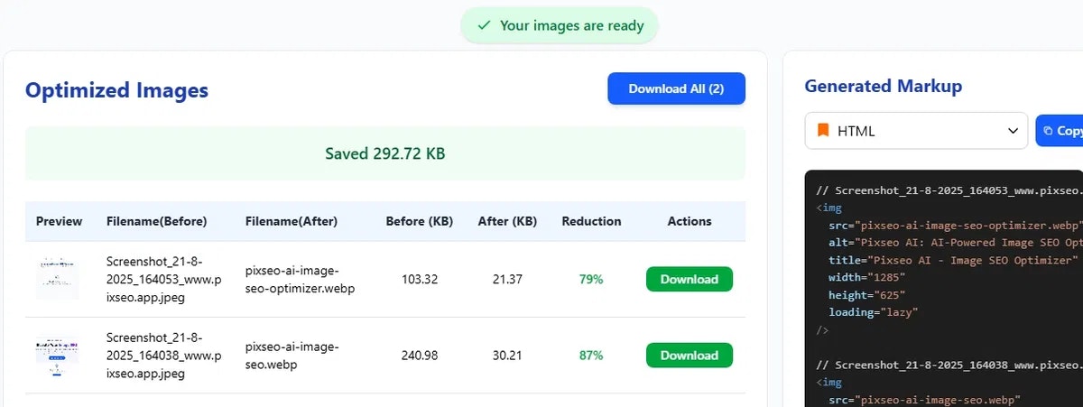 Pixseo - 1 tıklamada resimlerinizi seo-seoading yapan AI medya 1