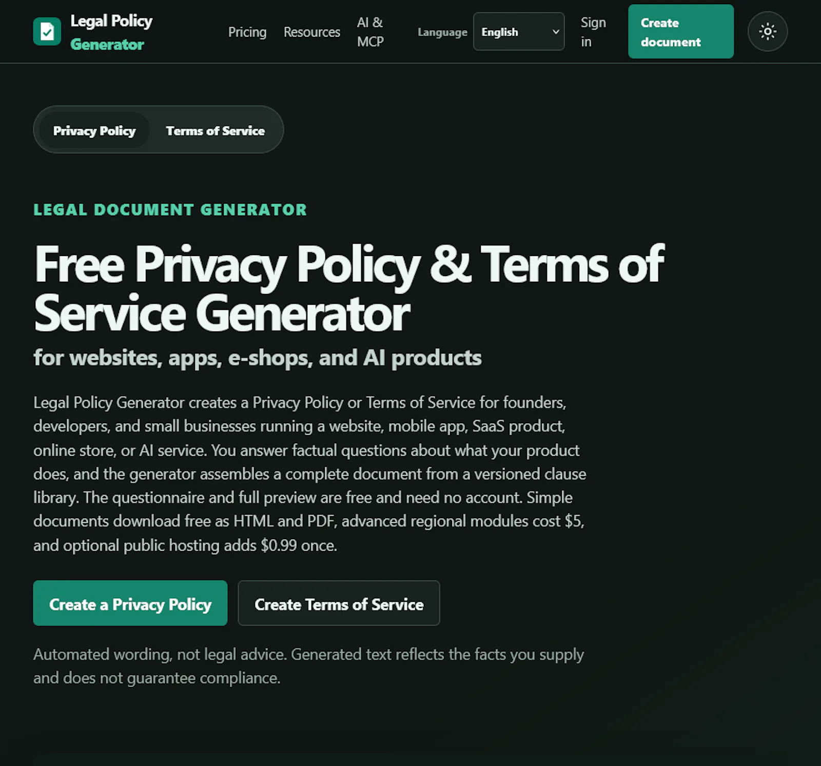 Legal Policy Generator screenshot 3