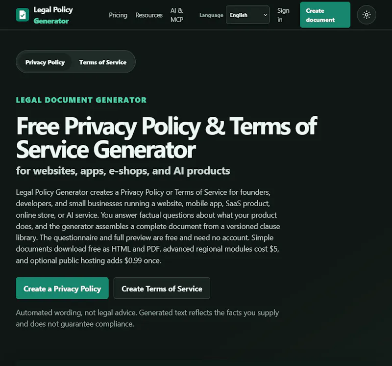 Legal Policy Generator screenshot 3