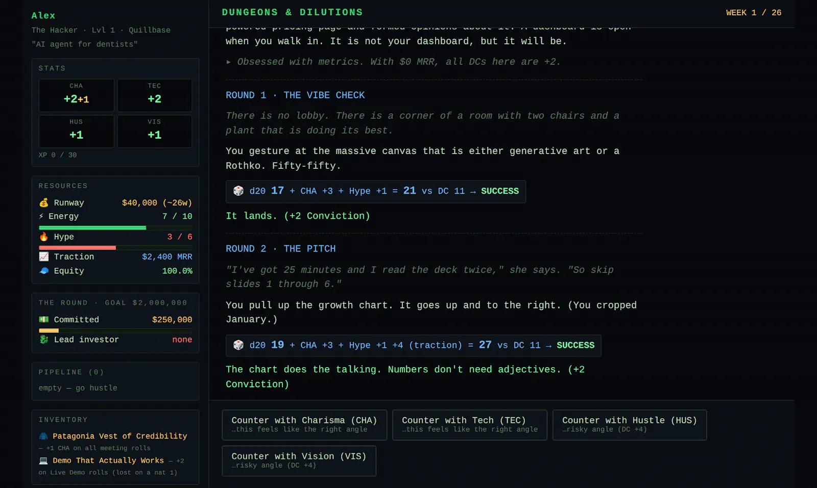Dungeons & Dilutions — a fundraising RPG screenshot 2