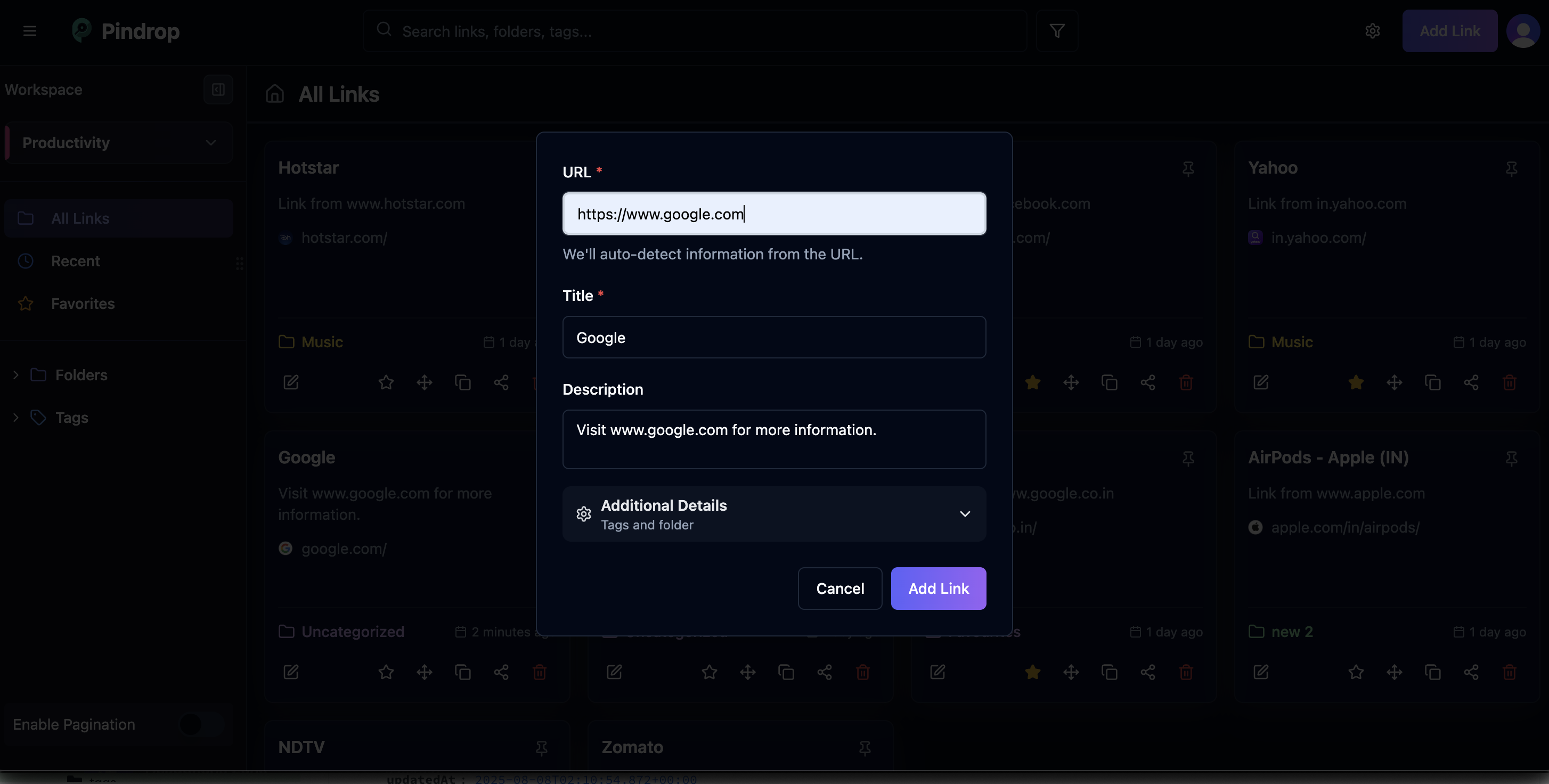 Pindrop - Links Manager gallery image