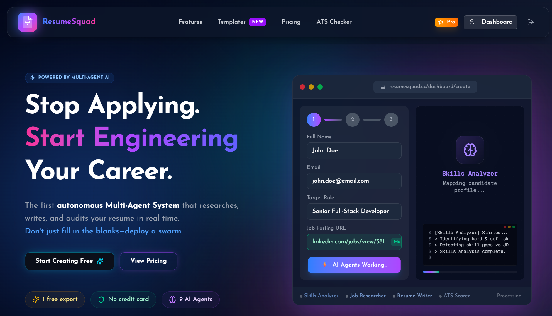 ResumeSquad - Main product screenshot demonstrating key features and user interface