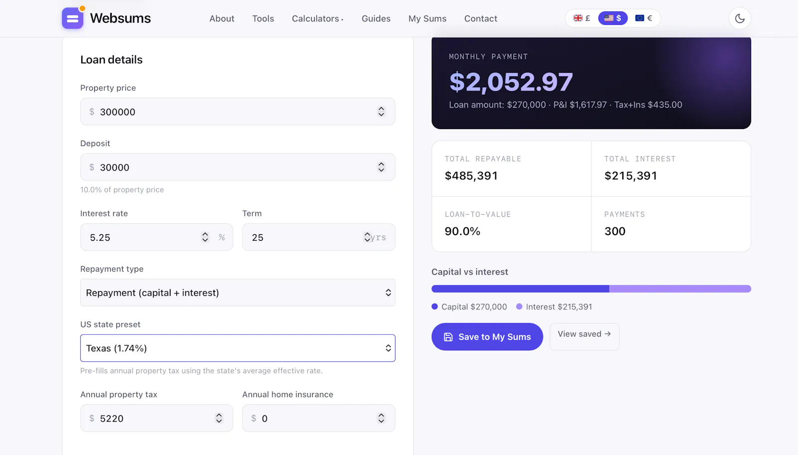 Websums screenshot 2