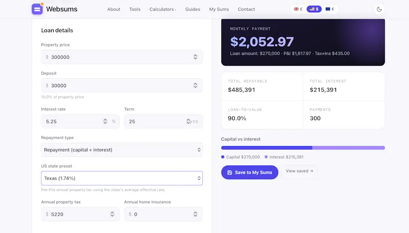 Websums screenshot 2