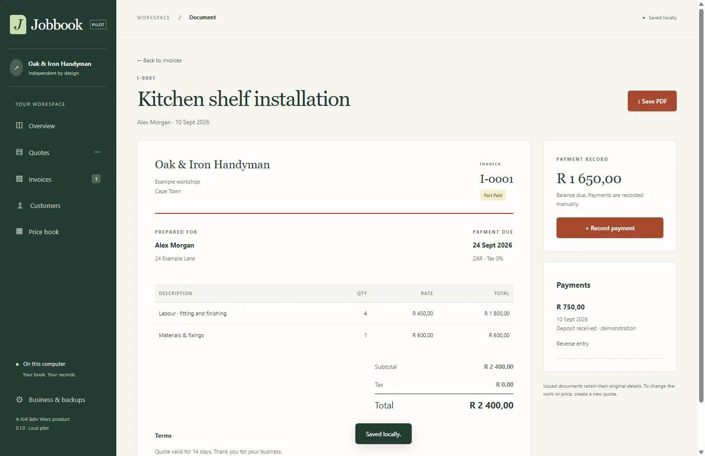 Jobbook screenshot