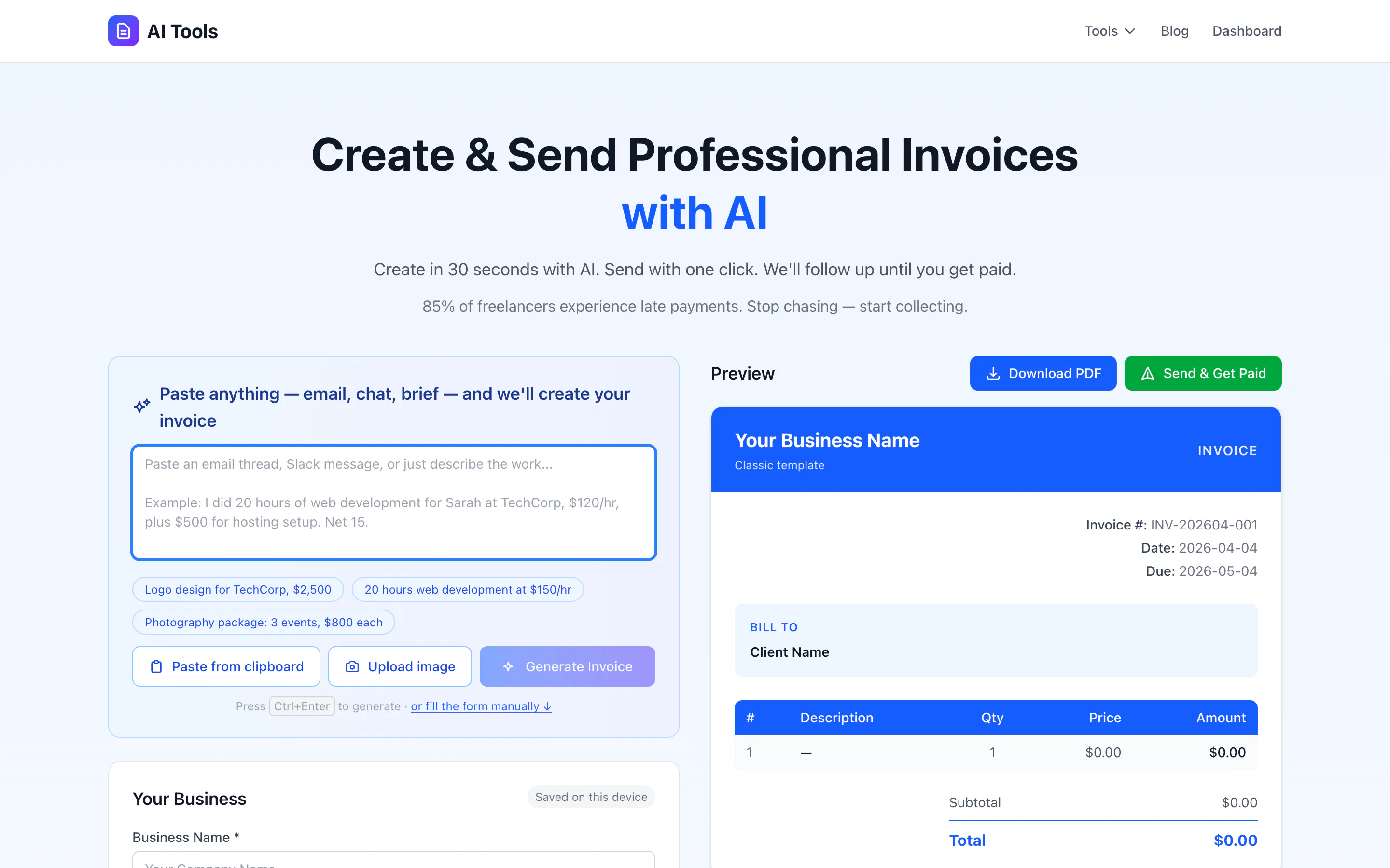 AI Invoice Maker のプロダクトバナー