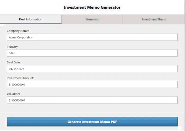Investment Memo Generator (Offline) gallery image