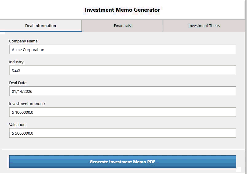 Investment Memo Generator (Offline) - Screenshot 2 showing product features and functionality