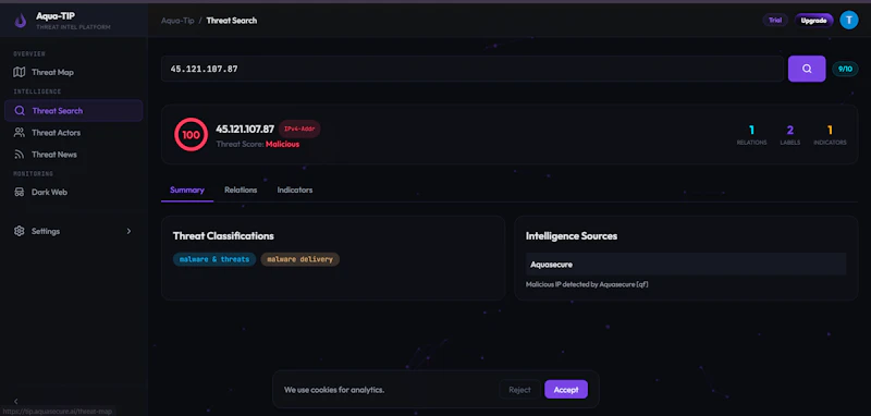 Aqua TIP — Threat Intel Platform screenshot 2
