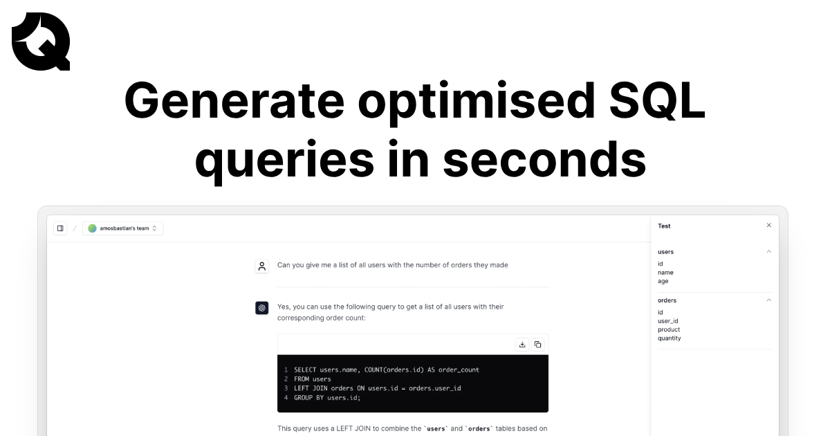 startuptile Querytastic-Generate optimised SQL queries in seconds