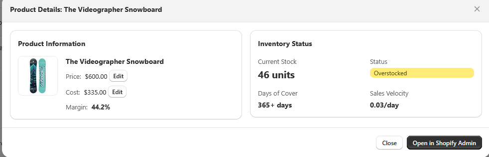 재고 비둘기 Shopify Inventory Analytics 미디어 1