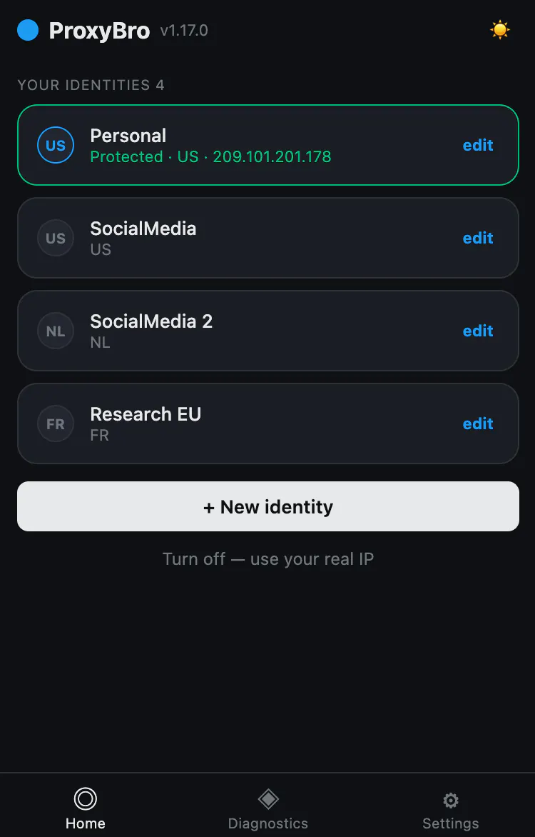 Proxy Manager - 1 identity per account.  gallery image