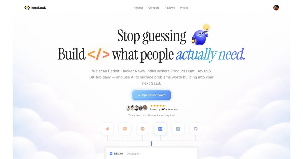 IdeaSaaS — find you next saas instantly - Main product screenshot demonstrating key features and user interface