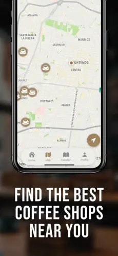 Coffee Zip IOS app - Main screenshot showing features and interface