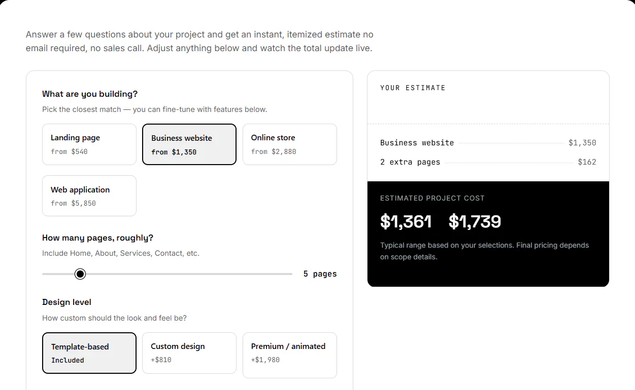 website-cost-calculator gallery image