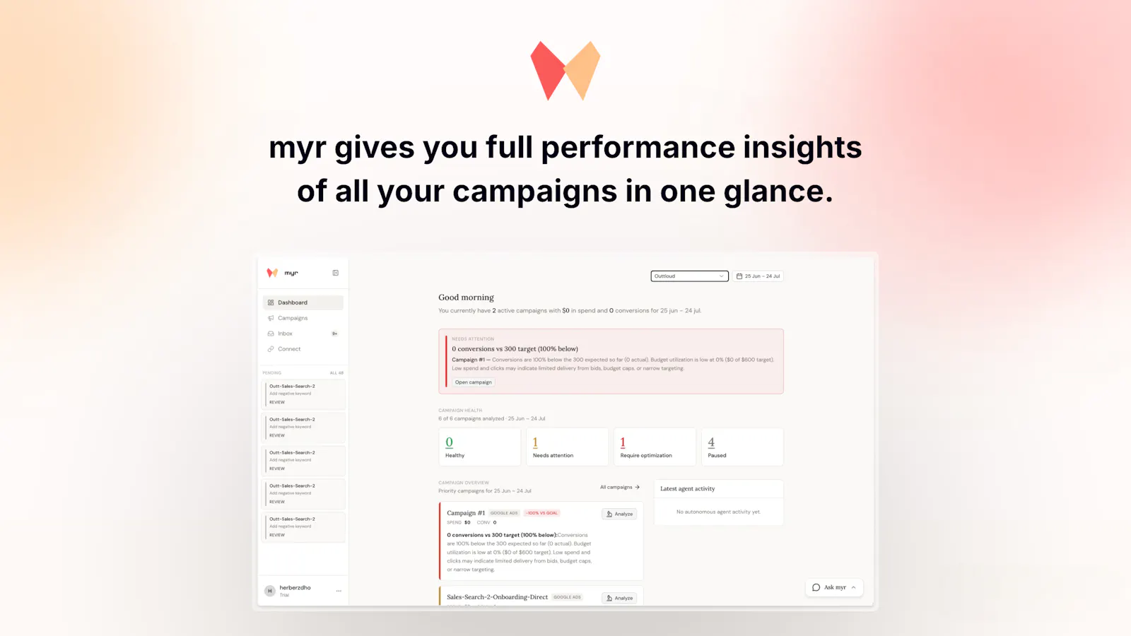 myr — AI agents for Google ads. screenshot 2