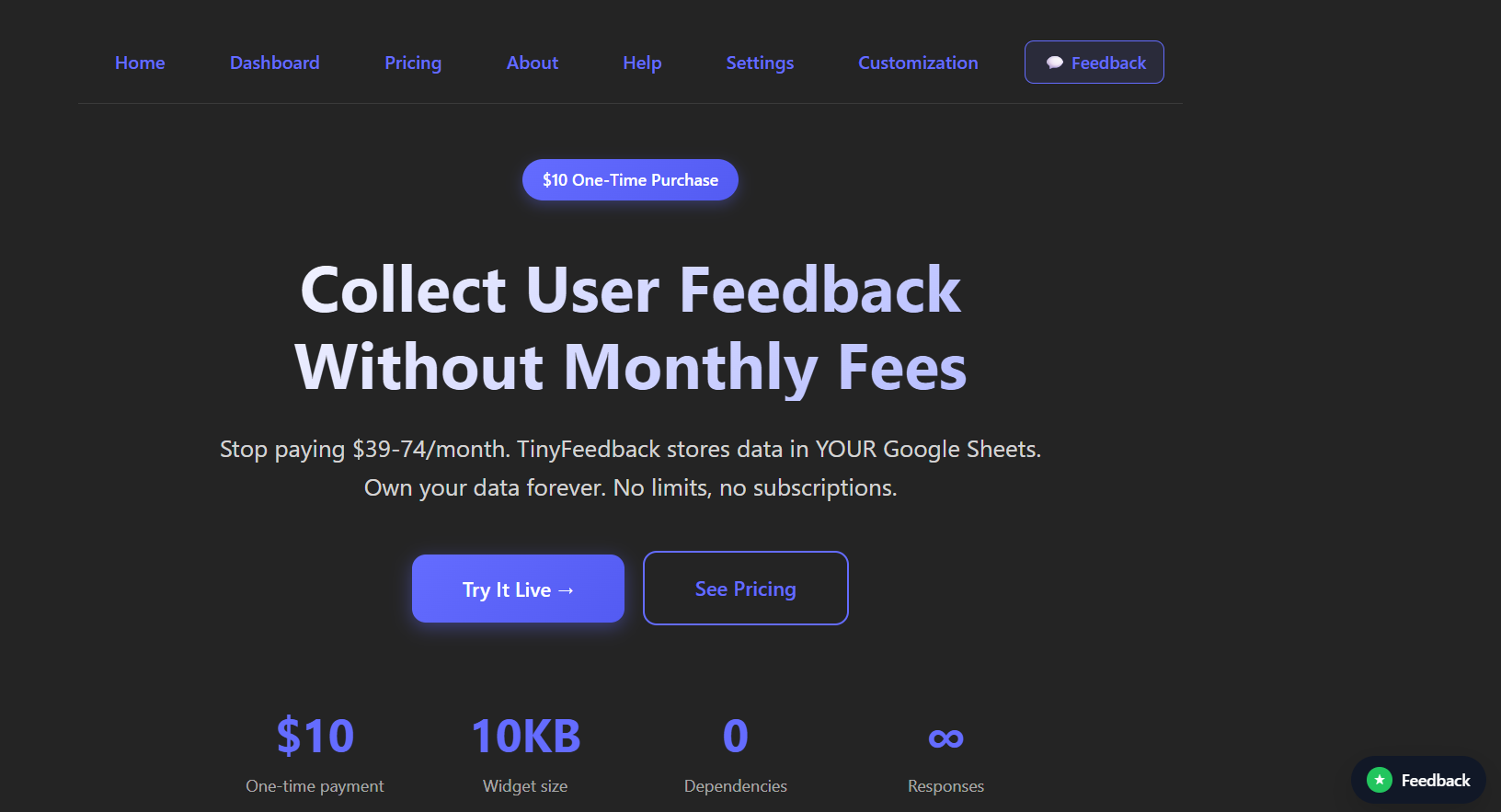 TinyFeedback - Main screenshot showing features and interface