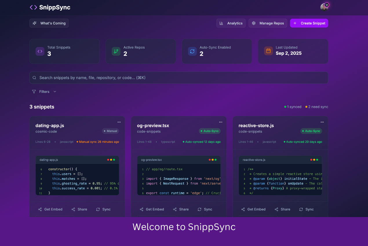 Snippsync - Mantieni i frammenti di codice senza sforzo in sintonia con GitHub media 2
