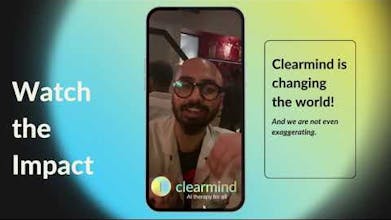 Clearmind ロゴ: 治療における AI の変革力を表す、活気に満ちた未来的なロゴ