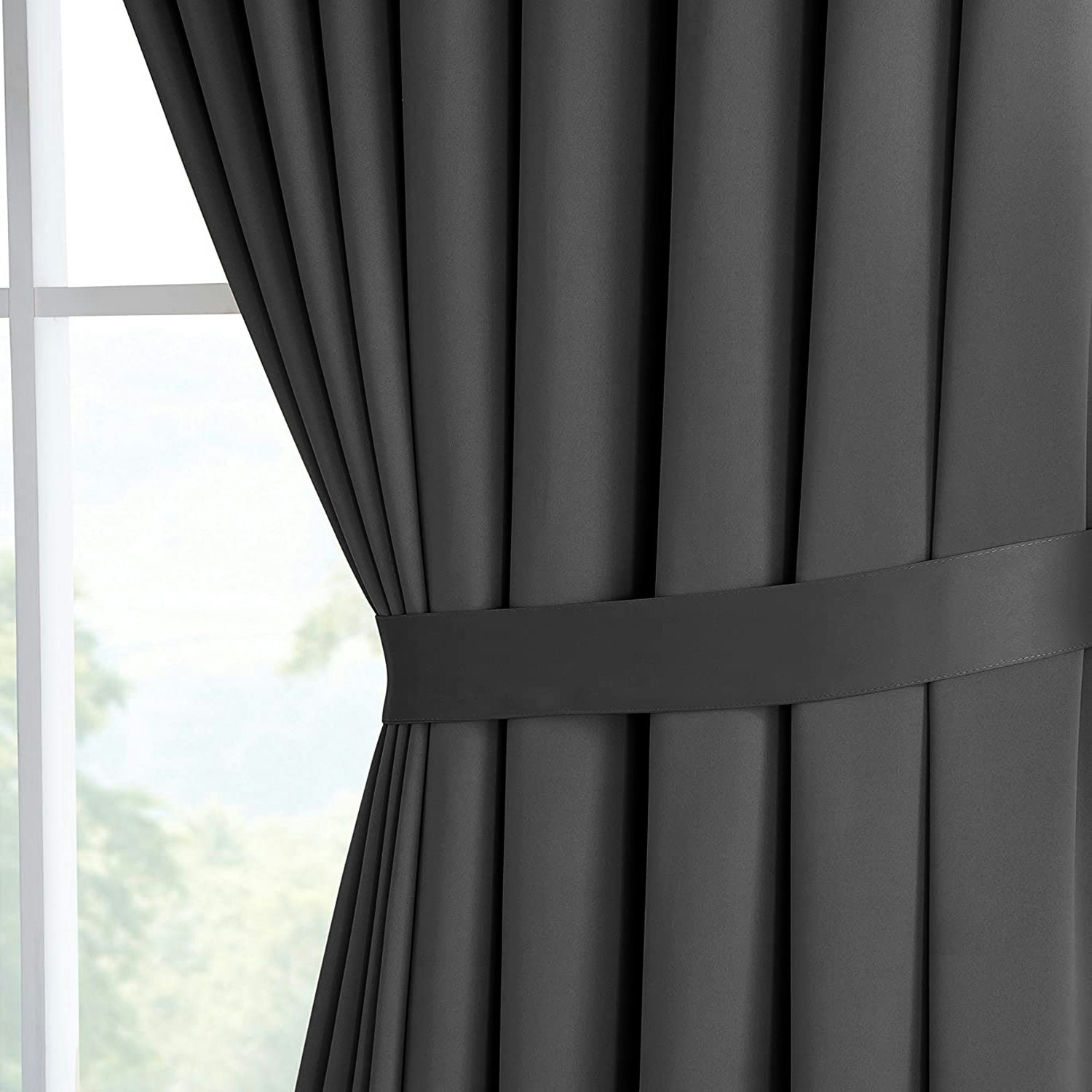 Dark Grey Blackout Eyelet Curtains gallery image