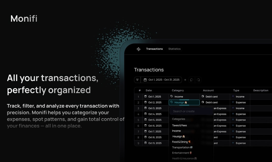 Monifi - Screenshot 2 showing product features and functionality