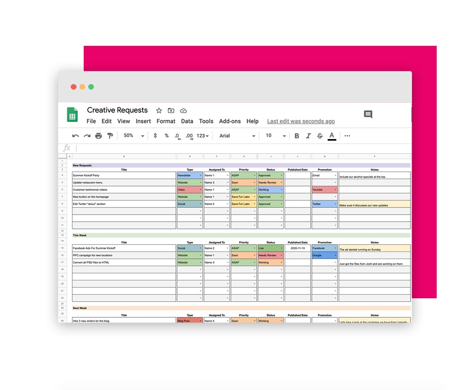 Google Sheets Editorial Calendar gallery image