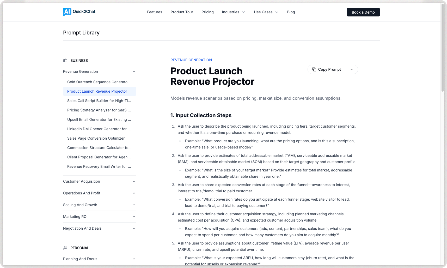 Quick2Chat Prompt Library gallery image