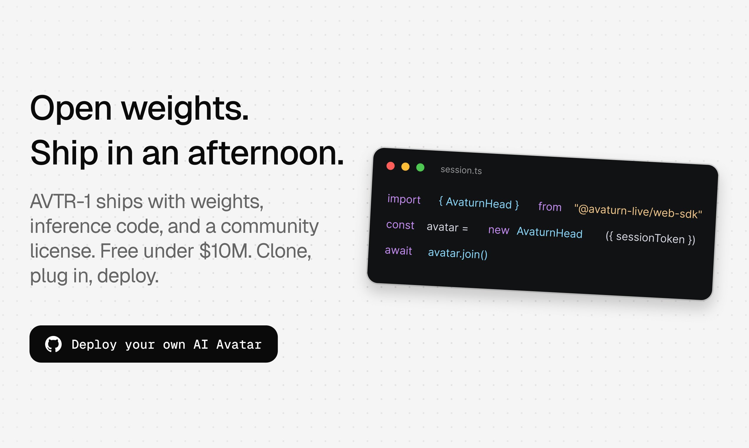 AVTR-1 Real-Time Open Weights Model gallery image