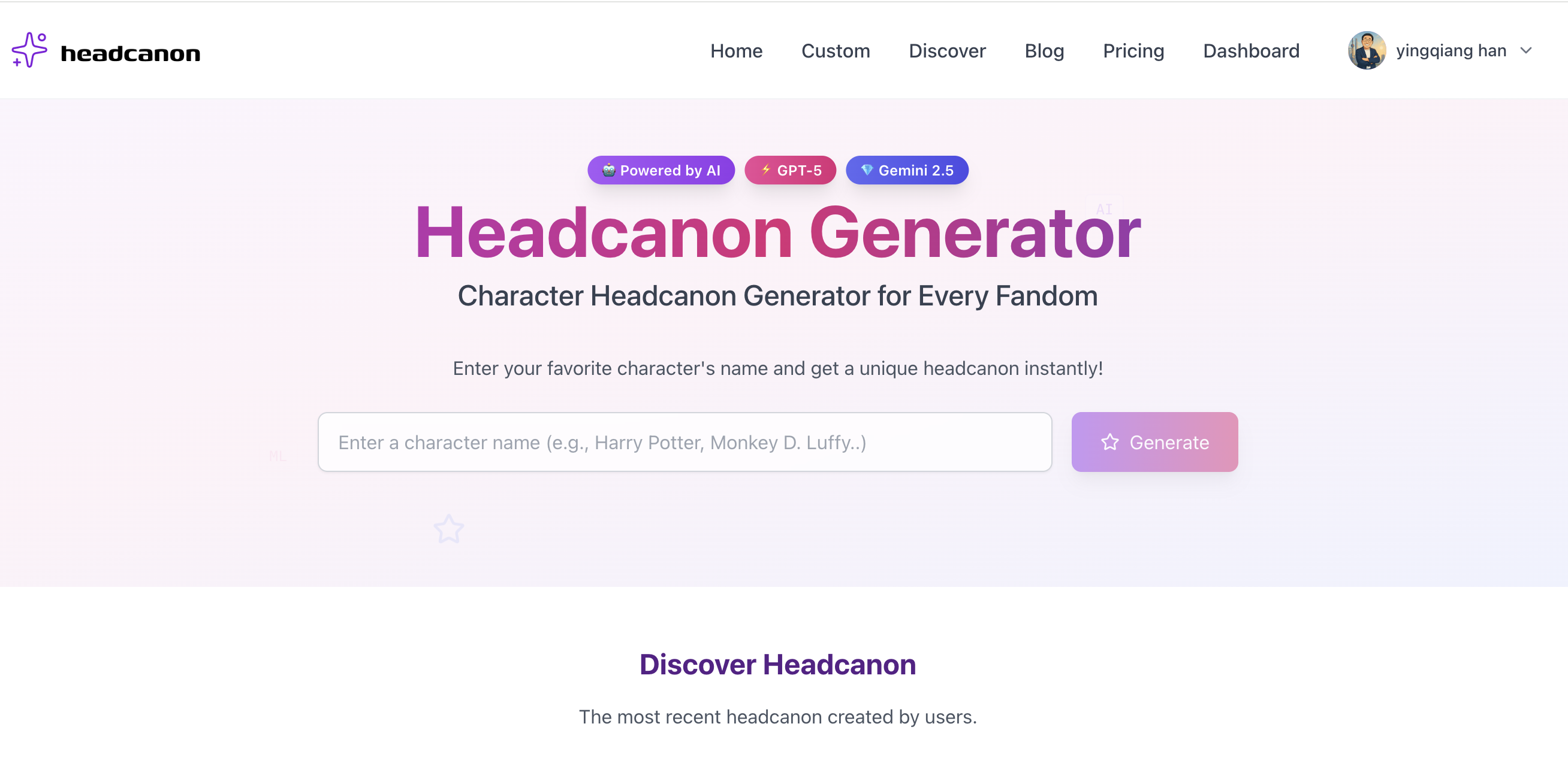Headcanon.io - Her fandom için karakter headcanon jeneratörü medya 1