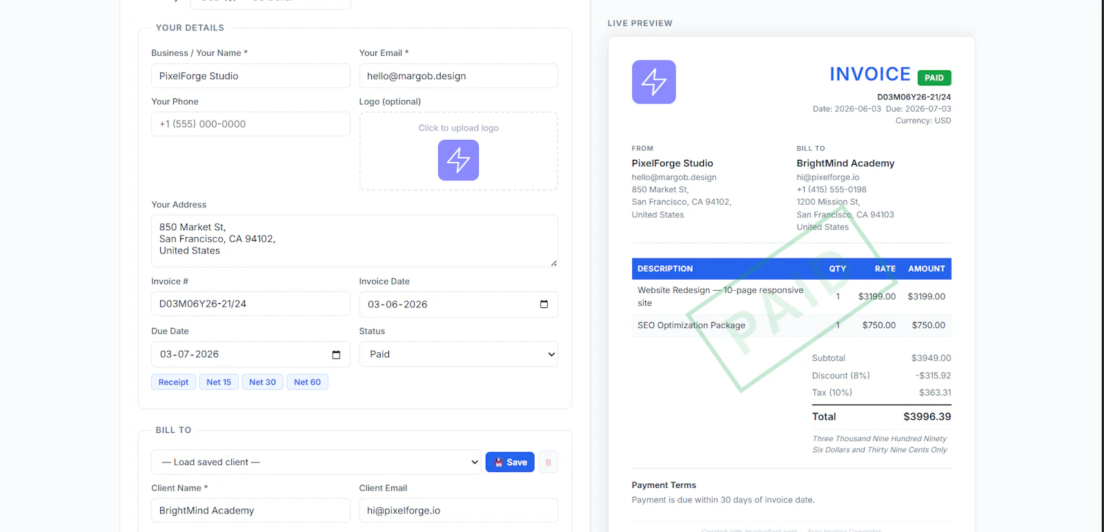 InvoiceFast screenshot 1