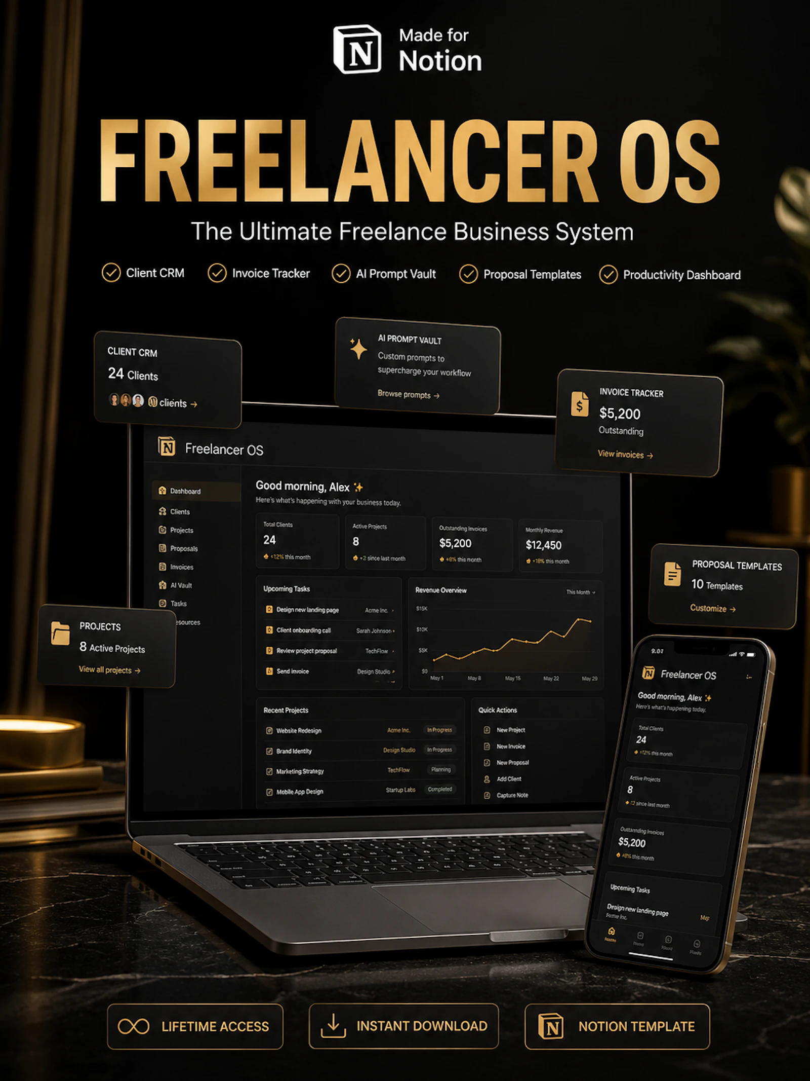 Freelancer OS: Notion Dashboard screenshot 1