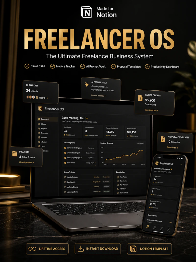 Freelancer OS: Notion Dashboard screenshot 1