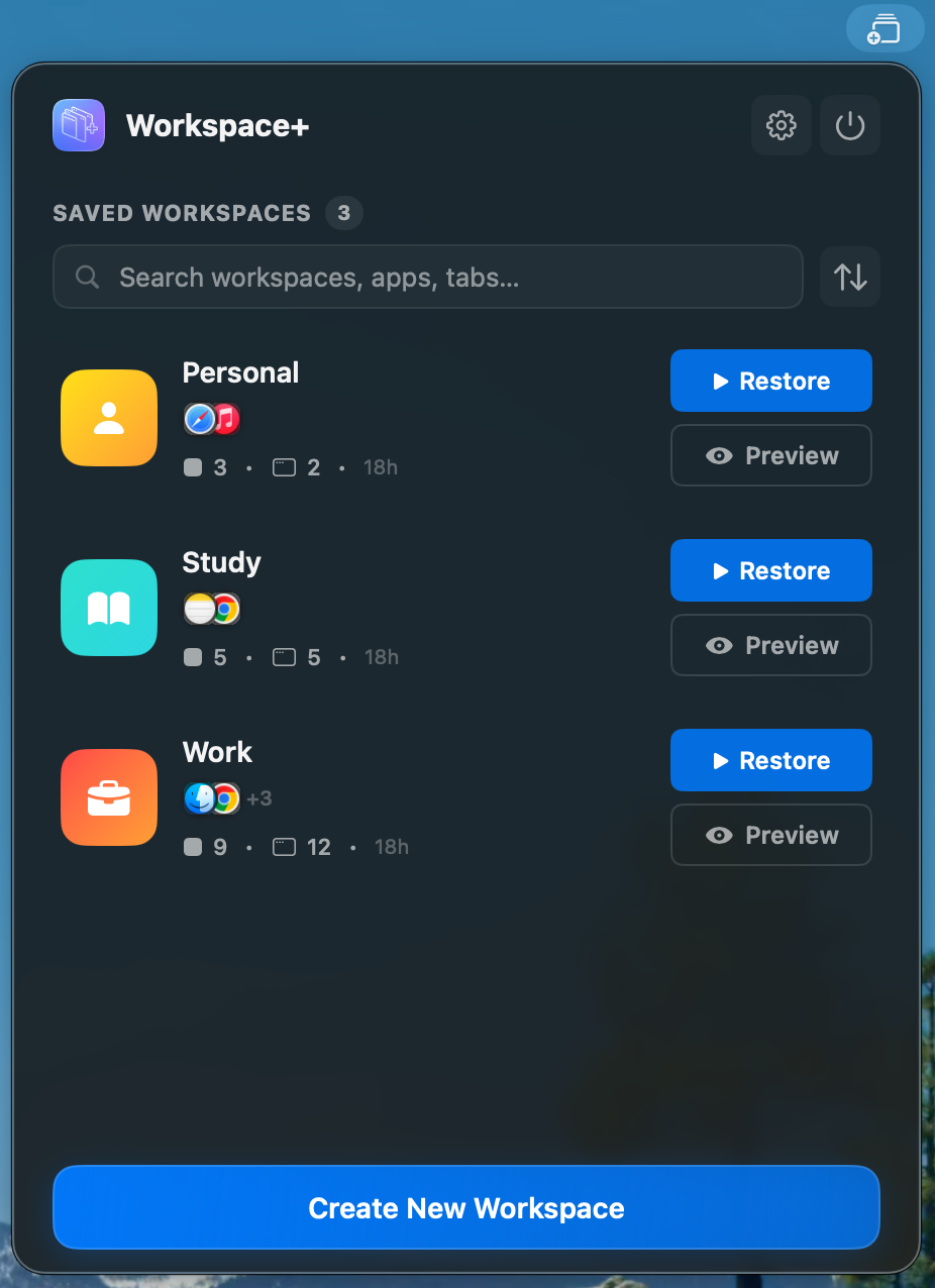 Workspace+ - Restore macOS workspaces gallery image