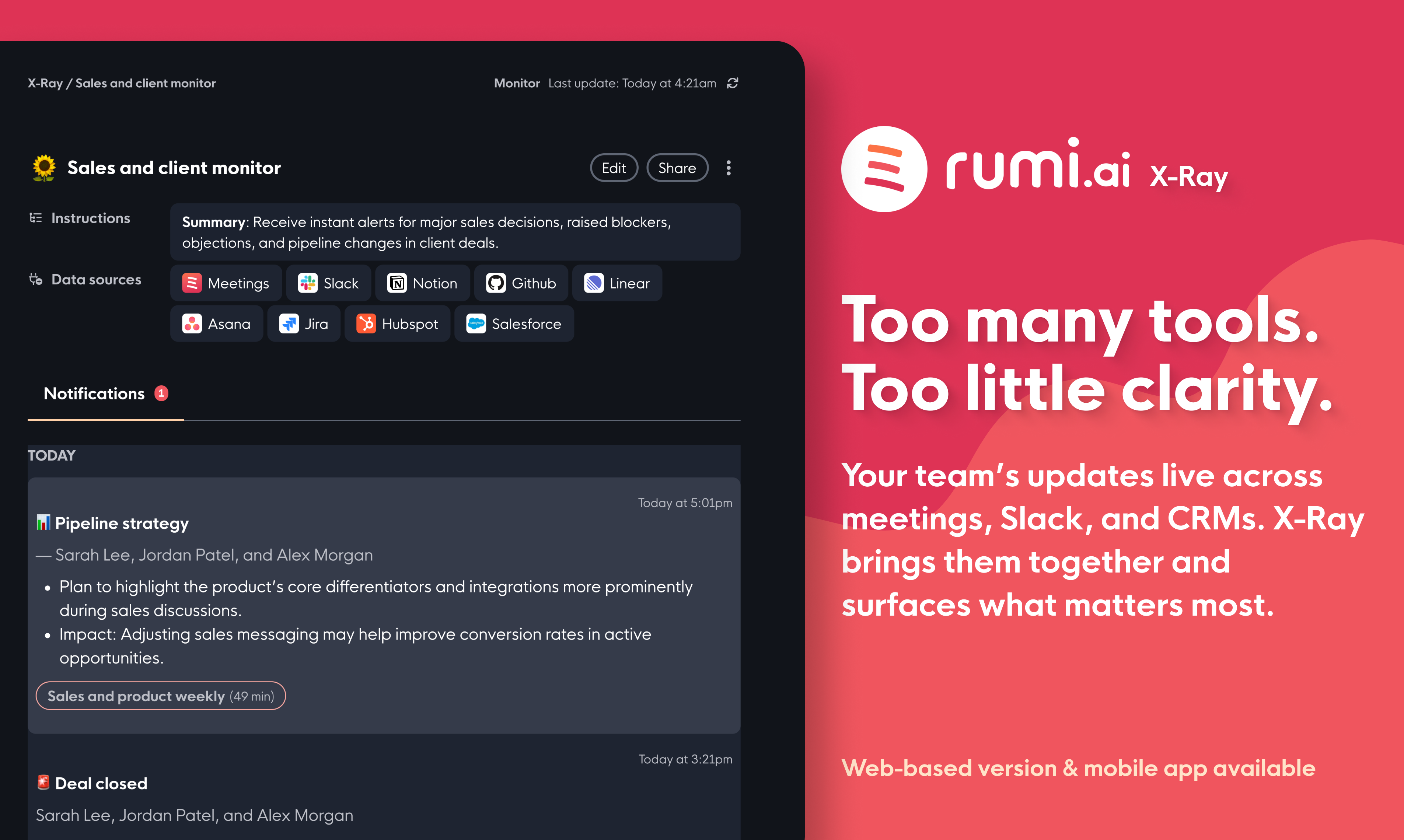 Rumi.ai - Main screenshot showing features and interface