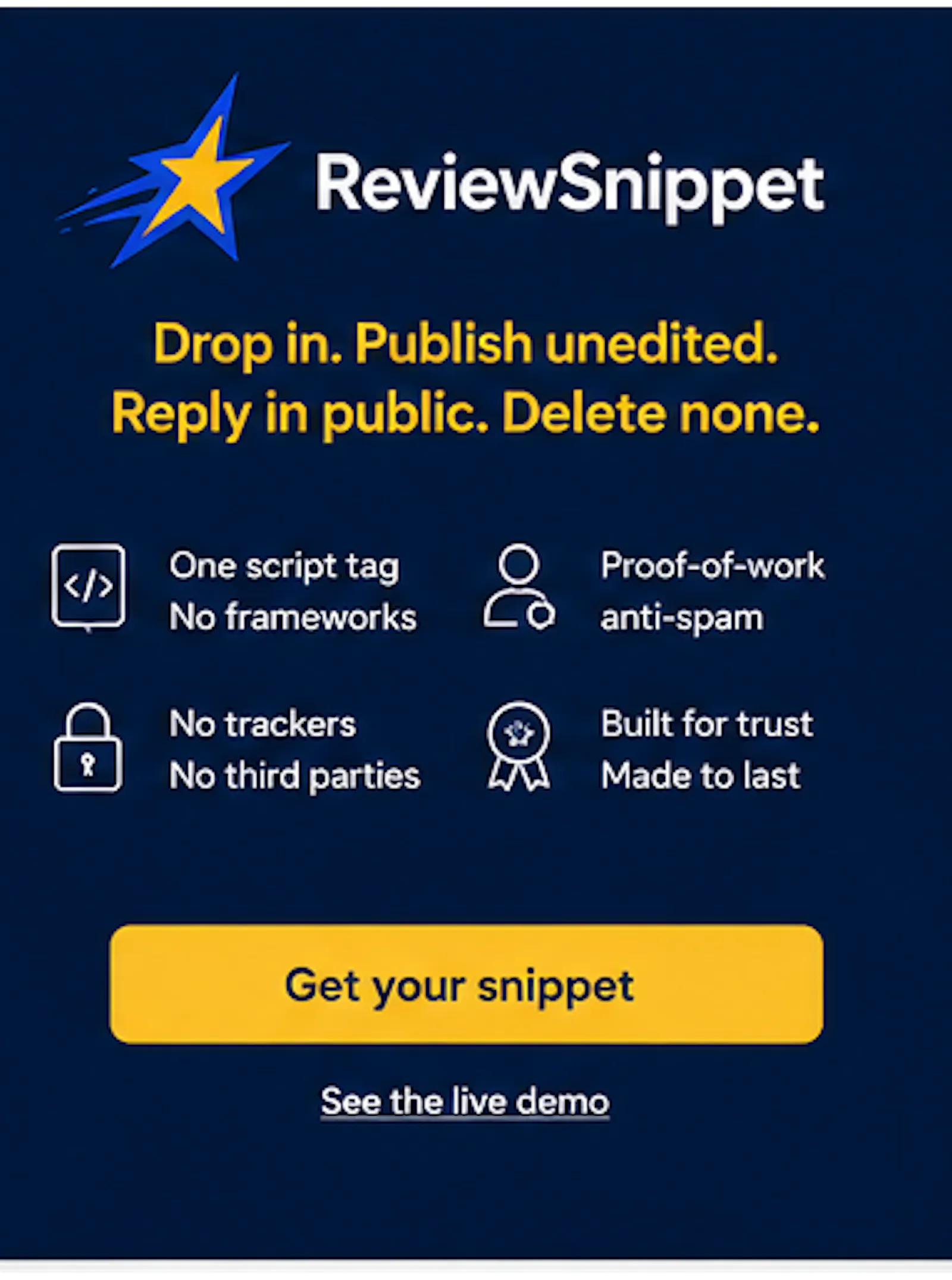 ReviewSnippet for any website - one line screenshot 2