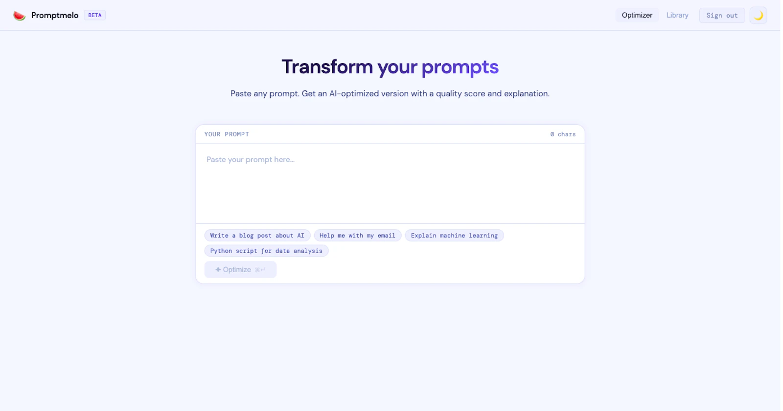 Promptmelo.com screenshot 1